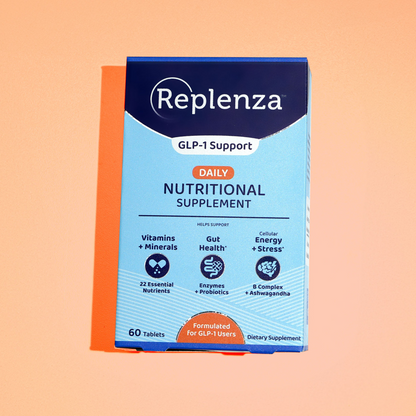 Replenza™ Nutritional Supplements with 22 essential vitamins & minerals for gut health, energy, and optimal nutrient absorption.